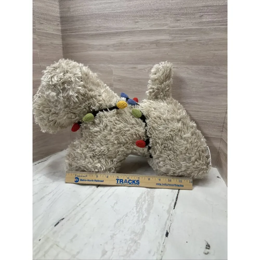 Pottery Barn Cozy Faux Fur Tangled Dog In Christmas Lights Pillow 17